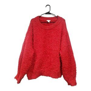 H & M Women's Oversized Red Valentine's Day Sparkle Sweater Long-Sleeved…